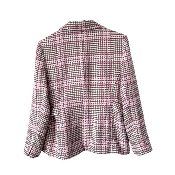 Pink Houndstooth Peacoat Jacket Women’s 14 Double Breasted Retro Y2K Mod - Picture 2 of 10